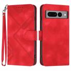 For Google Pixel 7 Pro 5G Line Pattern Skin Feel Leather Phone Case(Red) - 1