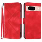 For Google Pixel 8a Line Pattern Skin Feel Leather Phone Case(Red) - 1