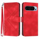 For Google Pixel 9 Pro Line Pattern Skin Feel Leather Phone Case(Red) - 1