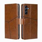 For Samsung Galaxy M14 5G Geometric Stitching Leather Phone Case(Light Brown) - 1