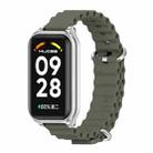 For Redmi Band 2 Mijobs Metal Shell Ocean Silicone Watch Band(khaki Green Silver) - 1