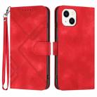 For iPhone 14 Plus Line Pattern Skin Feel Leather Phone Case(Red) - 1