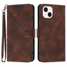 For iPhone 14 Plus Line Pattern Skin Feel Leather Phone Case(Coffee) - 1