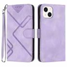 For iPhone 14 Plus Line Pattern Skin Feel Leather Phone Case(Light Purple) - 1