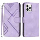 For iPhone 14 Pro Line Pattern Skin Feel Leather Phone Case(Light Purple) - 1