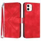 For iPhone 12 mini Line Pattern Skin Feel Leather Phone Case(Red) - 1