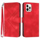 For iPhone 12 / 12 Pro Line Pattern Skin Feel Leather Phone Case(Red) - 1