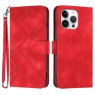 For iPhone 16 Pro Max Line Pattern Skin Feel Leather Phone Case(Red) - 1