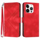 For iPhone 16 Pro Line Pattern Skin Feel Leather Phone Case(Red) - 1