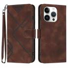 For iPhone 16 Pro Line Pattern Skin Feel Leather Phone Case(Coffee) - 1