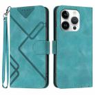 For iPhone 16 Pro Line Pattern Skin Feel Leather Phone Case(Light Blue) - 1