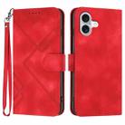 For iPhone 16 Plus Line Pattern Skin Feel Leather Phone Case(Red) - 1