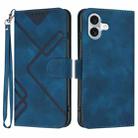 For iPhone 16 Plus Line Pattern Skin Feel Leather Phone Case(Royal Blue) - 1