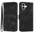 For iPhone 16 Plus Line Pattern Skin Feel Leather Phone Case(Black) - 1