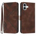 For iPhone 16 Plus Line Pattern Skin Feel Leather Phone Case(Coffee) - 1