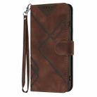 For iPhone 16 Plus Line Pattern Skin Feel Leather Phone Case(Coffee) - 2