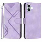 For iPhone 16 Plus Line Pattern Skin Feel Leather Phone Case(Light Purple) - 1