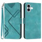 For iPhone 16 Plus Line Pattern Skin Feel Leather Phone Case(Light Blue) - 1