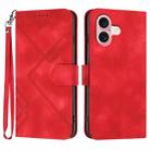 For iPhone 16 Line Pattern Skin Feel Leather Phone Case(Red) - 1