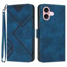 For iPhone 16 Line Pattern Skin Feel Leather Phone Case(Royal Blue) - 1