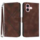 For iPhone 16 Line Pattern Skin Feel Leather Phone Case(Coffee) - 1