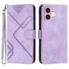 For iPhone 16 Line Pattern Skin Feel Leather Phone Case(Light Purple) - 1