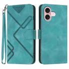 For iPhone 16 Line Pattern Skin Feel Leather Phone Case(Light Blue) - 1