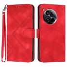 For OnePlus 12 Line Pattern Skin Feel Leather Phone Case(Red) - 1