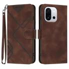 For OnePlus 13T Line Pattern Skin Feel Leather Phone Case(Coffee) - 1