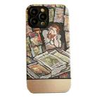 For iPhone 14 Pro Max Oil Painting Electroplating Leather Phone Case(Newspapers) - 1