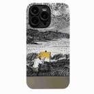 For iPhone 14 Pro Max Oil Painting Electroplating Leather Phone Case(Black and White Starry Sky) - 1