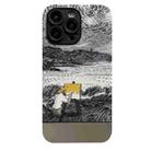 For iPhone 14 Pro Oil Painting Electroplating Leather Phone Case(Black and White Starry Sky) - 1