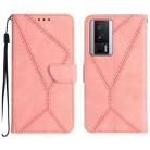 For Xiaomi POCO F5 Pro 5G Stitching Embossed Leather Phone Case(Pink) - 1