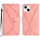 For iPhone 14 Stitching Embossed Leather Phone Case(Pink) - 1