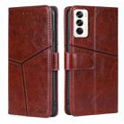 For OPPO Reno12 5G Global Geometric Stitching Leather Phone Case(Dark Brown) - 1