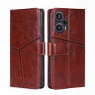 For Xiaomi Redmi Note 12 Turbo Geometric Stitching Leather Phone Case(Dark Brown) - 1