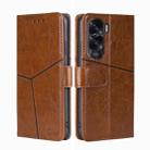 For Honor X50i 5G / 9 Lite Geometric Stitching Leather Phone Case(Light Brown) - 1