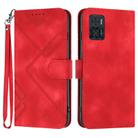 For Motorola Moto E22 Line Pattern Skin Feel Leather Phone Case(Red) - 1