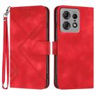 For Motorola Edge 50 Pro Line Pattern Skin Feel Leather Phone Case(Red) - 1