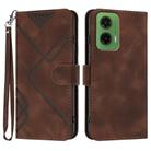 For Motorola Moto G35 Line Pattern Skin Feel Leather Phone Case(Coffee) - 1