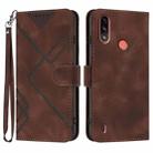 For Motorola Moto E7 Power Line Pattern Skin Feel Leather Phone Case(Coffee) - 1