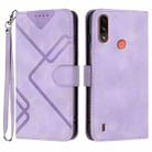 For Motorola Moto E7 Power Line Pattern Skin Feel Leather Phone Case(Light Purple) - 1