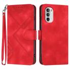 For Motorola Moto G52 Line Pattern Skin Feel Leather Phone Case(Red) - 1