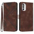 For Motorola Moto G52 Line Pattern Skin Feel Leather Phone Case(Coffee) - 1