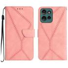 For Motorola Moto G15 Stitching Embossed Leather Phone Case(Pink) - 1