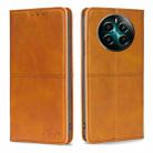 For Realme 12+ 5G Cow Texture Magnetic Leather Phone Case(Light Brown) - 1