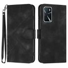 For OPPO A16 Line Pattern Skin Feel Leather Phone Case(Black) - 1