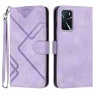 For OPPO A16 Line Pattern Skin Feel Leather Phone Case(Light Purple) - 1