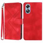 For OPPO A17 Line Pattern Skin Feel Leather Phone Case(Red) - 1