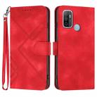 For OPPO A53s / A32 / A53 Line Pattern Skin Feel Leather Phone Case(Red) - 1